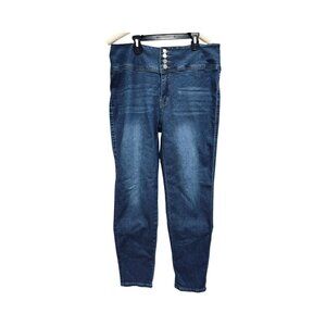 Ultra High Rise Tummy Smoothing Stretchy Button Fly Slim Tapered Leg Pockets XL